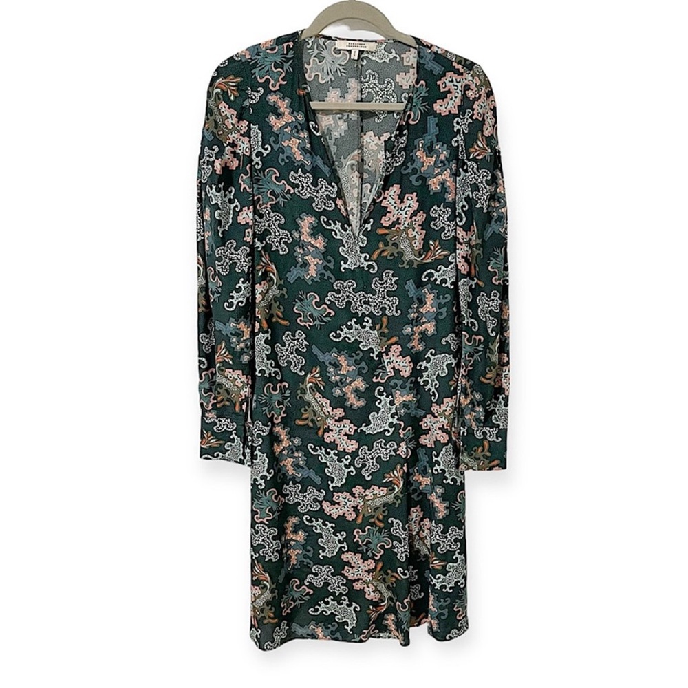 Dorothee Schumacher Abstract Print Silk Blend Dress Teal Green Pink Blue size 6